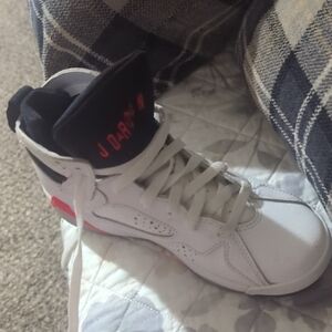 Jordan White and Red High-Top Sneakers